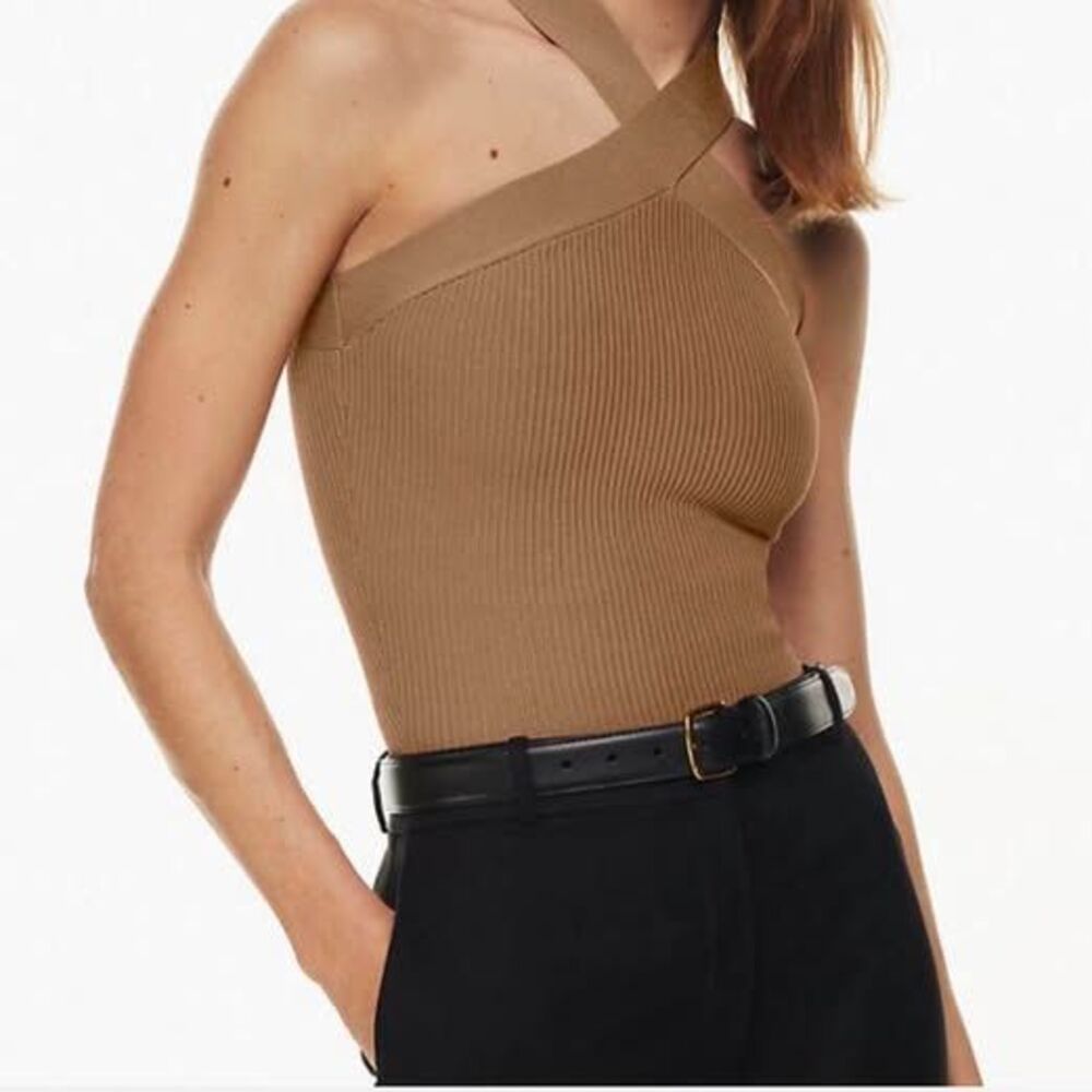 Aritzia Babaton Sculpt Knit Criss Cross top Color Tan Size XS